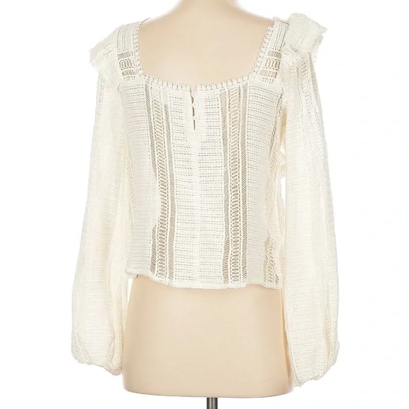 Sezane Lace Love Blouse 100% Cotton Ivory White Ruffled Open Knit French Girl - Picture 3 of 9